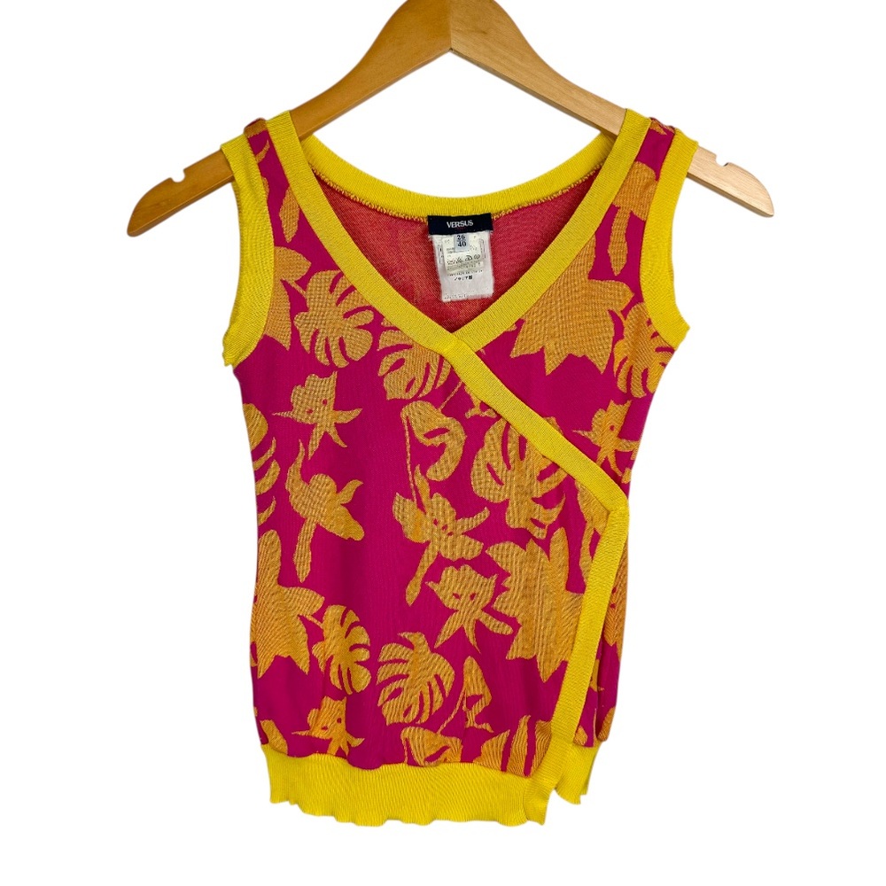Versus Versace Y2K Abstract Tropical Print Top Sz 40 Small Pink Yellow